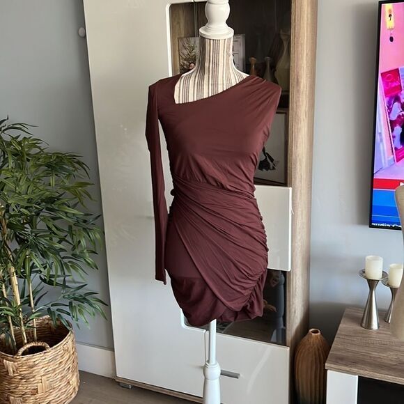 ZARA | Dark Brown | CUT OUT ASYMMETRICAL DRESS - Picture 7 of 12